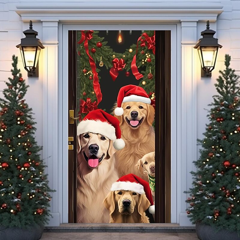 Christmas Door Decorations Dogs Door Covers Door Tapestry Door Curtain Decoration Xmas Backdrop Door Banner for Front Door Holiday Party Decor Supplies3