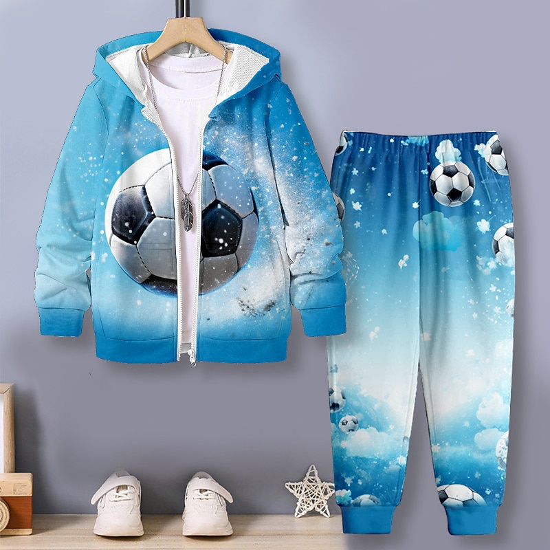 Boys 3D Football Hoodie & Pants Set Long Sleeve 3D Printing Fall Winter Active Fashion Cool Polyester Kids 3-12 Years Outdoor Street Vacation Regular Fit3