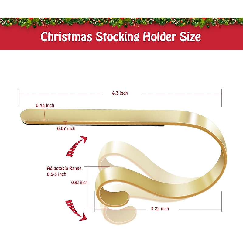 1 pc Christmas Stocking Holders for Mantle Non-Slip Adjustable Stocking Holders, Stocking Hanger for Christmas Party Decorations2