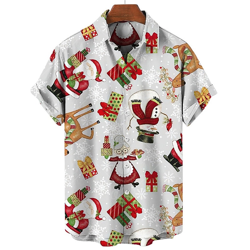 Christmas Men's Santa Claus Printed Shirts Shirts Santa Claus Casual Outdoor Street Fall Turndown Short Sleeve Black Yellow Purple S M L2
