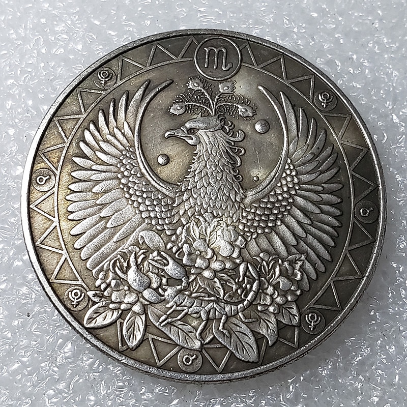 Antique Crafts European and American Twelve Constellations Commemorative Coins Ancient Silver Coins Tarot Wishing Sun God Commemorative Coins Foreign Currency2