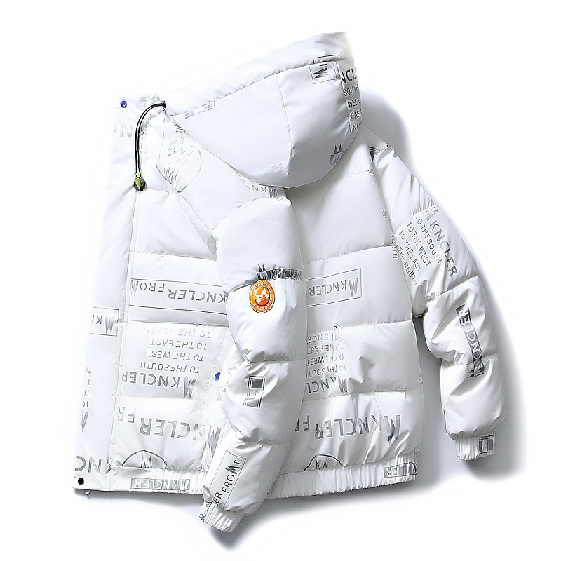 Men's Winter Coat Puffer Jacket Hoodie Jacket Imitation Silk Cotton Hoodie Outdoor Casual Daily Short Windproof Warm Fall & Winter Solid / Plain Color Silver Black White Puffer Jacket