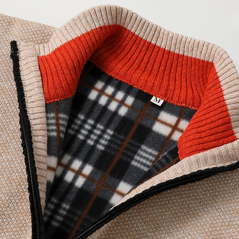 Men's Cardigan Sweater Dress Sweater Zip Sweater Ribbed Knit Cropped Knitted Plain Standing Collar Warm Ups Modern Contemporary Daily Wear Going out Clothing Apparel Spring &  Fall Black Blue S M L2