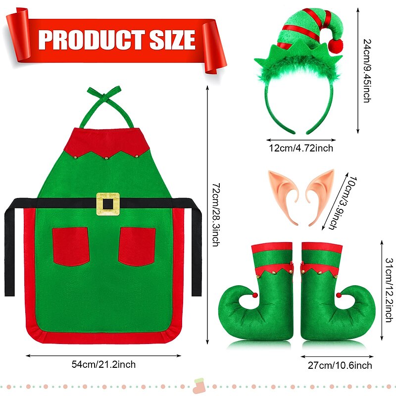 Santa Claus Elf Mrs.Claus Outfits Christmas Hat Men's Women's Christmas Adults' Christmas Carnival Christmas Eve Christmas Party Headpiece Apron Stockings Shoes3