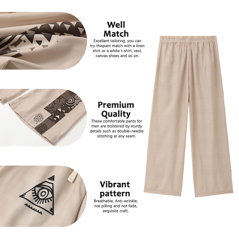 Tribal Vintage Men's 3D Print Pants Trousers Outdoor Street Going out Polyester Black Navy Blue Green S M L Mid Waist Elasticity Pants3