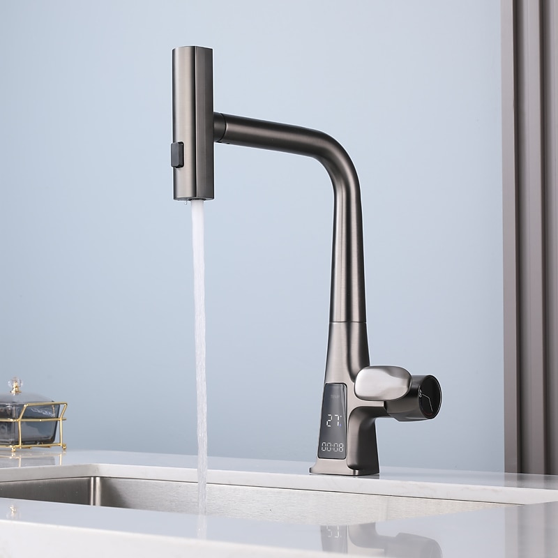 Waterfall Kitchen Faucet, 2023 Latest Centerset Faucet for Kitchen Sink, 3 in 1 Multi-functional Single Handle One Hole Pull out Cylinder Spout Kitchen Taps, Ceramic Valve Insides4