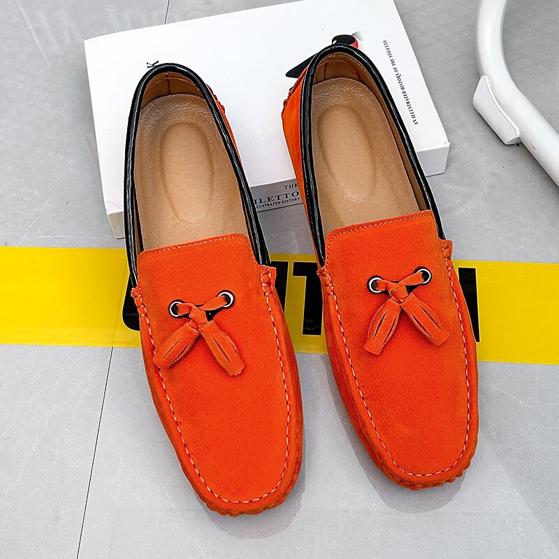 Men's Orange and Blue Suede Driving Loafers with Tassel Detail and Non-Slip Rubber Sole - Stylish and Comfortable for Casual and Driving Wear3