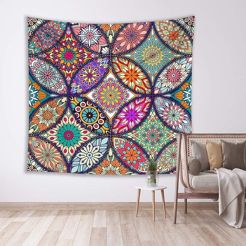 Mandala Bohemian Mosaic Wall Tapestry Art Decor Blanket Curtain Hanging Home Bedroom Living Room Dorm Decoration Boho Hippie Psychedelic Floral Flower Lotus Indian3