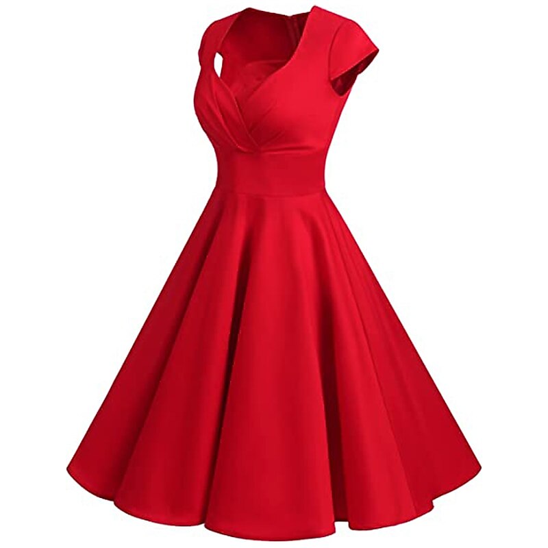 Retro Vintage 1950s Knee Length Swing Dress Flare Dress V Neck Fancy Dress Women's Masquerade Party Prom Casual Daily Adults' Dress Gloves Homecoming Dresses4