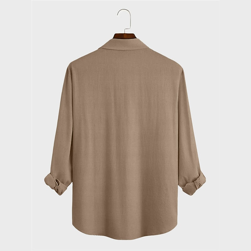 Men's Shirt Button Up Shirt Long Sleeve Vintage Outdoor Street Casual Daily Fall & Winter Turndown Buttons Print khaki2
