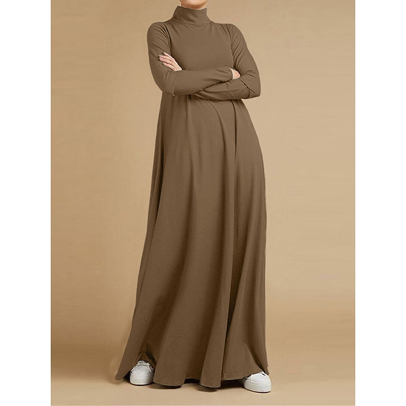 Women's Long Dress Maxi Dress Black Dress Casual Dress Winter Dress Cocktail Dress Fashion Basic Classic Outdoor Vacation Daily Loose Fit Long Sleeve Stand Collar Black Pink Blue Brown Fall Winter 7