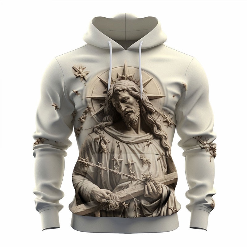 Men's Graphic Cross Faith Hoodie Hoodies Sweatshirt Fashion Daily Long Sleeve Hooded Vacation Sports Outdoor Holiday Black Khaki Print Front Pocket Spring &  Fall Designer3