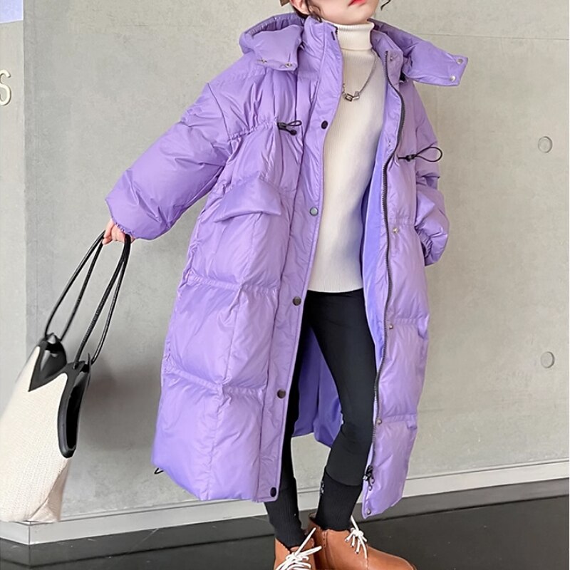 Kids Girls' Down Coat Kids Puffer Jacket Active Pocket School Coat Outerwear 4-13 Years Winter Black Purple3