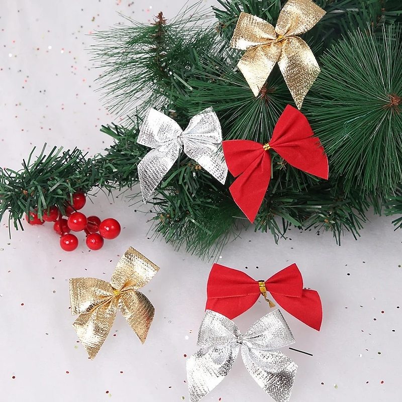36pcs/set Craft Bows DIY Christmas Tree Decorations Bows For Crafts Christmas Bows Gold Silver Red Bowknot Home Decoration3