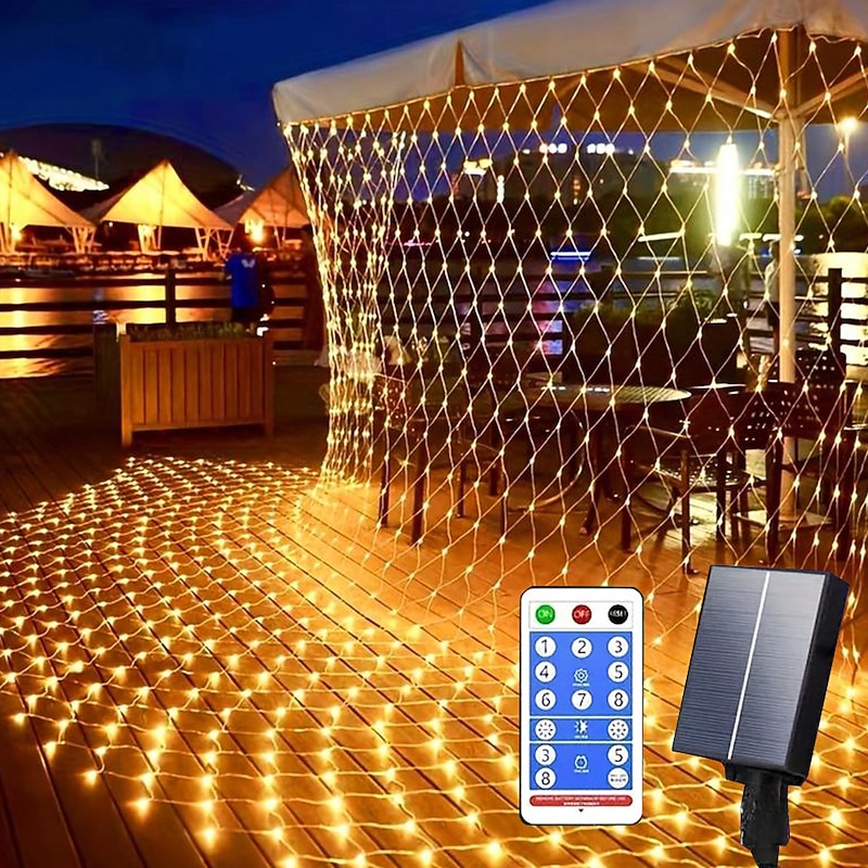 Christmas Decorative Solar Grid Light 8 Function Remote Control Holiday Wedding Halloween Courtyard Lawn Outdoor Waterproof Decorative Light 6 * 4M-672Led/3 * 2M-192Led/1.5 * 1.5M-96Led