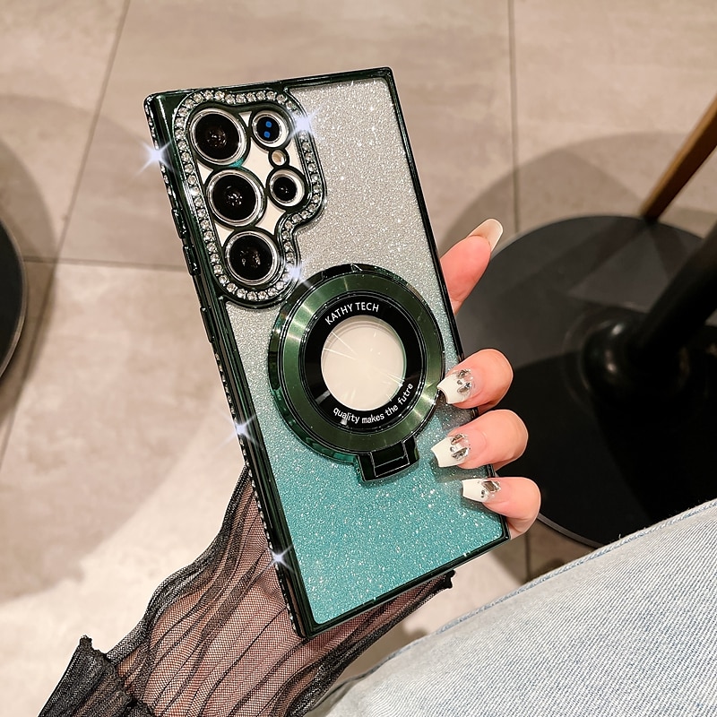 Phone Case For Samsung Galaxy S25 S24 S23 Ultra Plus S22 Plus  Ultra Back Cover Magnetic Adsorption with Stand Holder Support Wireless Charging Bling Glitter Shiny TPU4