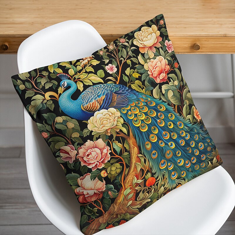 Peacock Floral Double Side Pillow Cover 1PC Soft Decorative Square Cushion Case Pillowcase for Bedroom Livingroom Sofa Couch Chair