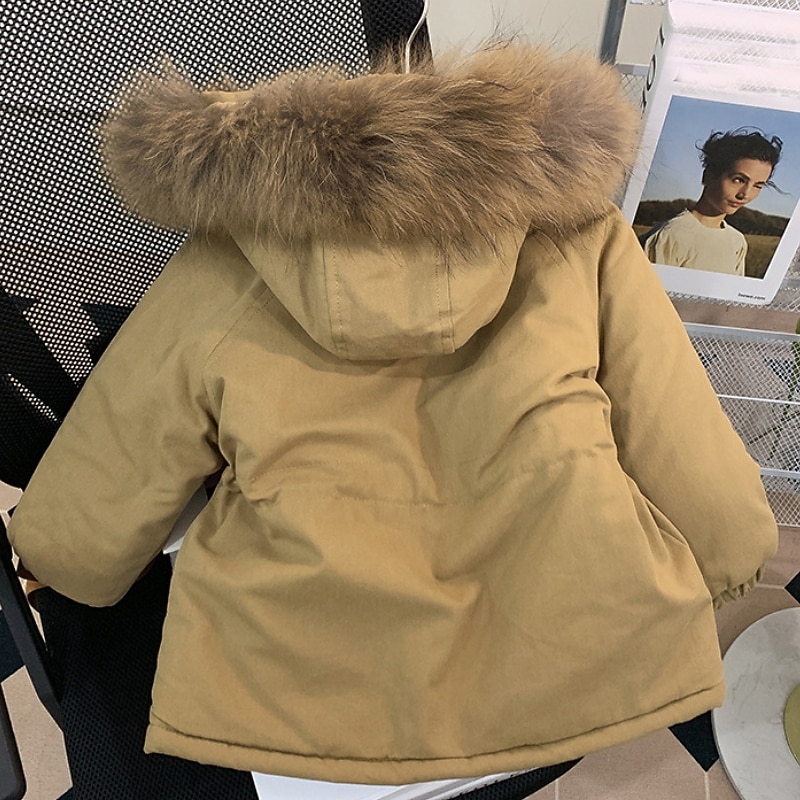 Kids Girls' Winter Coat Solid Color Active Zipper Pocket School Coat Outerwear 2-9 Years Fall piece of red khaki4