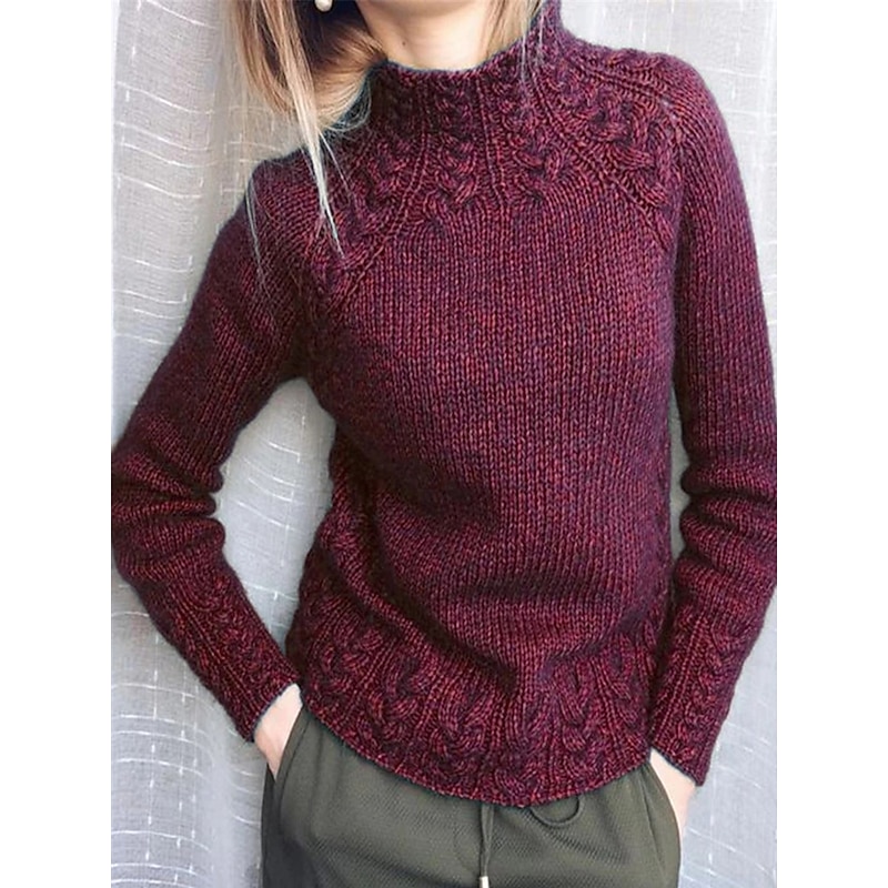 Women's Pullover Sweater Jumper Stylish Casual Soft Solid Color Cable Turtleneck Oversized Long Sleeve Regular Tops Knit Outdoor Daily Holiday Black Wine Fall Winter2