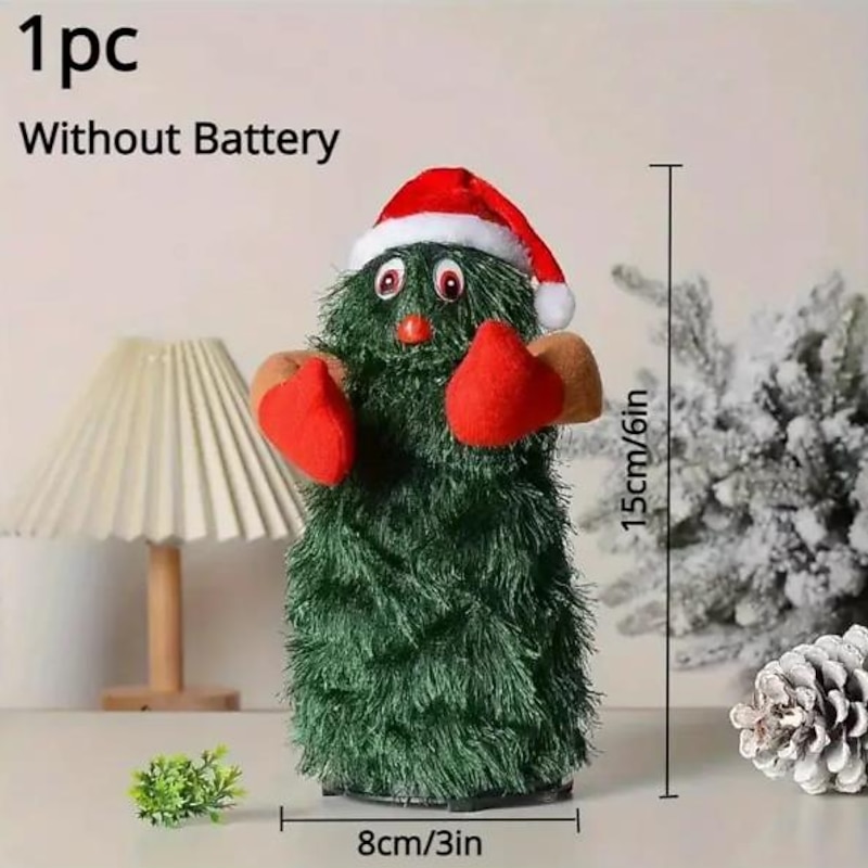 1pc Electric Christmas Tree Plush Toy, Rotating Dancing Christmas Tree, Music Plastic Electric Christmas Tree Toy, Green Xmas Tree Animated Christmas Toys(Without Battery) for Christmas Gifts3