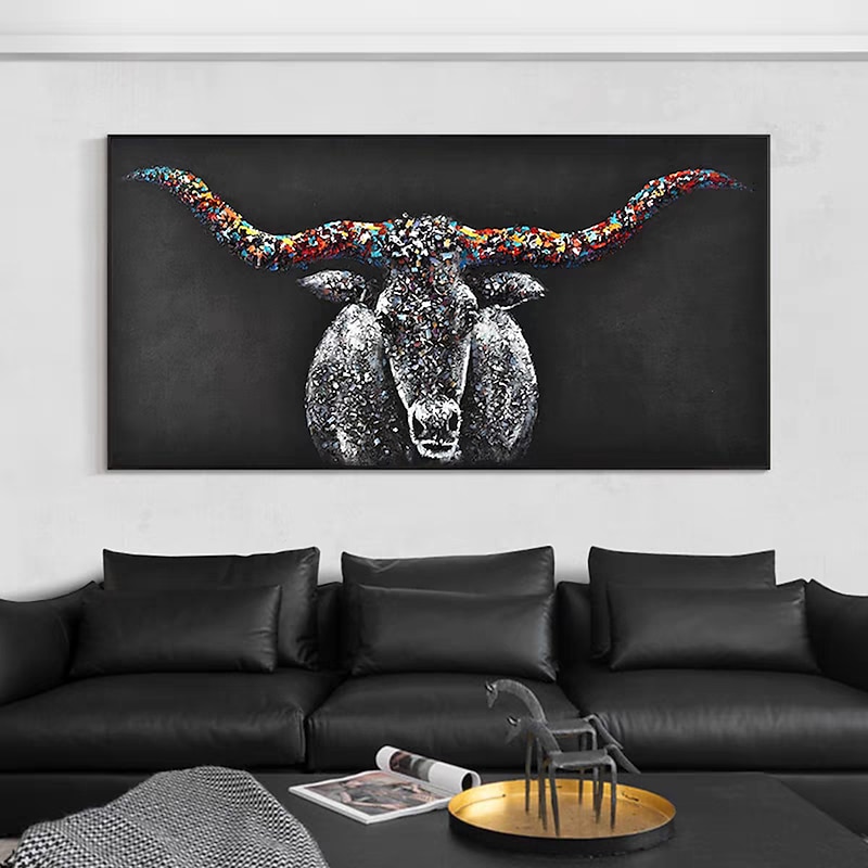 Mintura Handmade Abstract Animals Bull Oil Paintings On Canvas Wall Art Decoration Modern Picture For Home Decor Rolled Frameless Unstretched Painting2