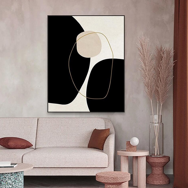 Black and White Minimalist Wall Art Canvas Decoration Handmade Abstract Oil Painting Living Room Bedroom Decor (No Frame)2
