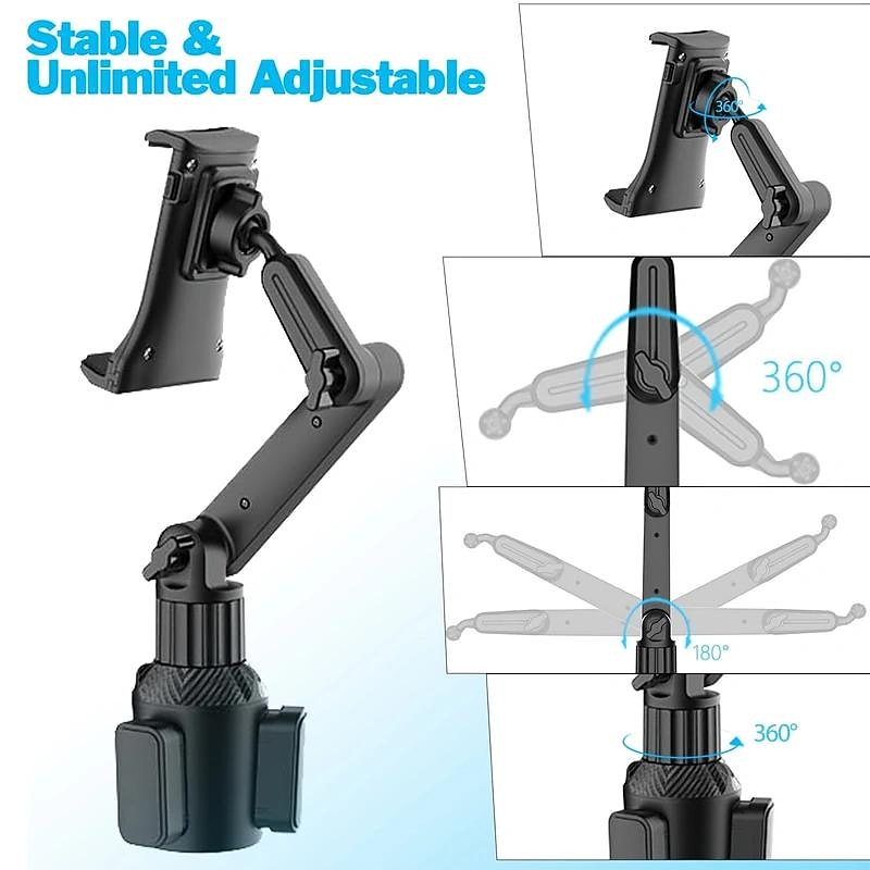 Car Cup Holder Tablet Phone Mount With Heavy Duty Cupholder Base Adjustable Tablet Phone Holder For Car/Truck Compatible With 4-13inch Tablets All Cellphones4