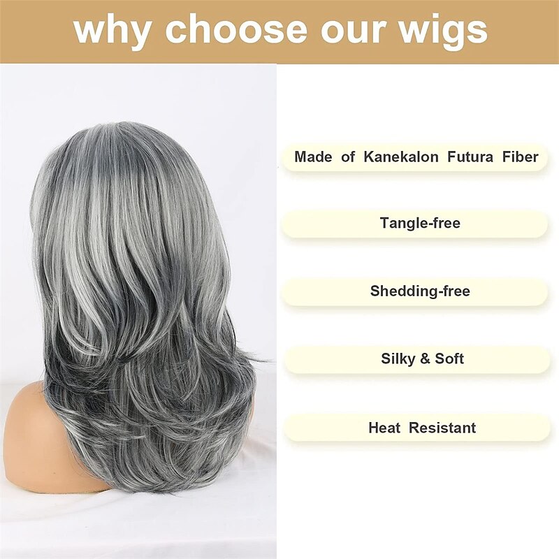 Long Layered Grey Wigs for Women Silver Wavy Wig Natural Looking Hair Replacement Wigs Synthetic Heat Resistant Hair Wig for Daily Party Use Christmas Party Wigs3