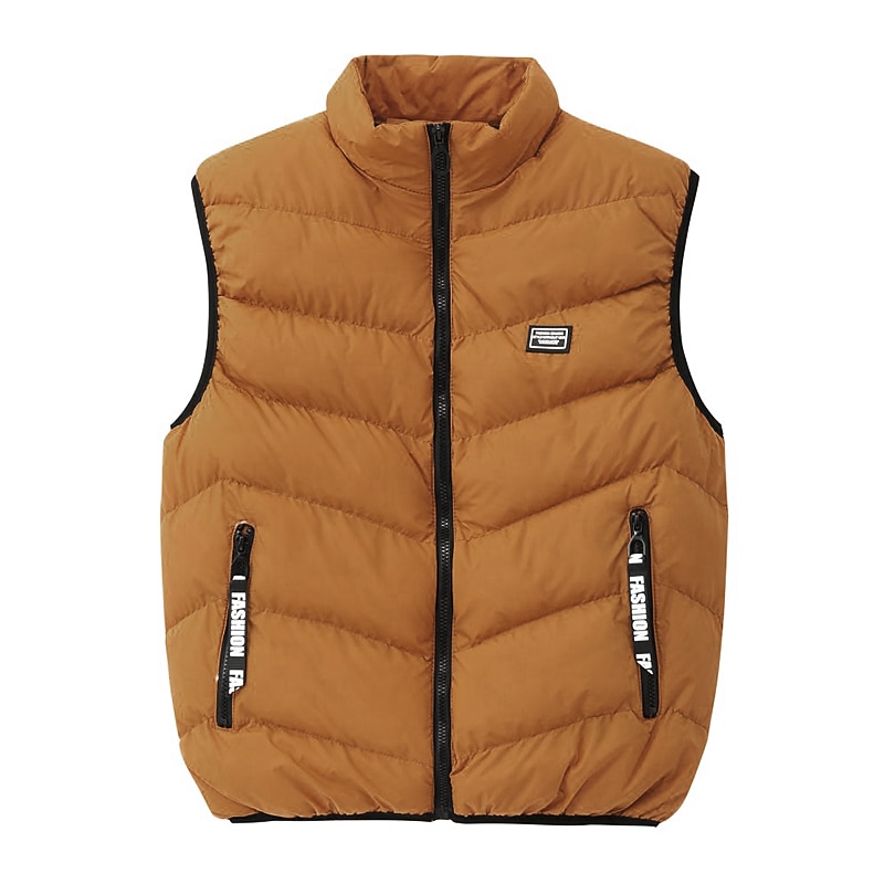 Men's Puffer Vest Daily Wear Vacation Going out Fashion Basic Spring &  Fall Zipper Polyester Comfortable Plain Zipper Stand Collar Regular Fit Dark Yellow Deep Green Wine Black Vest2