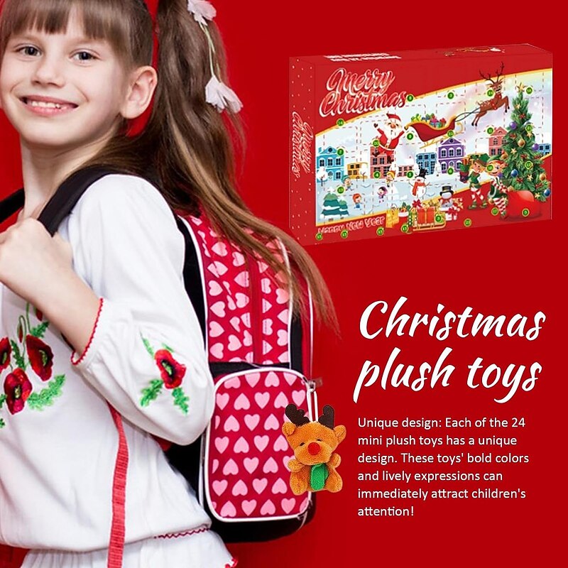 Christmas Plush Countdown Calendar - 2025 Christmas 24 Days Mini Advent Calendar With 24 Animal Plush Toys - 24 Days Countdown Advent Calendar Christmas Gifts2