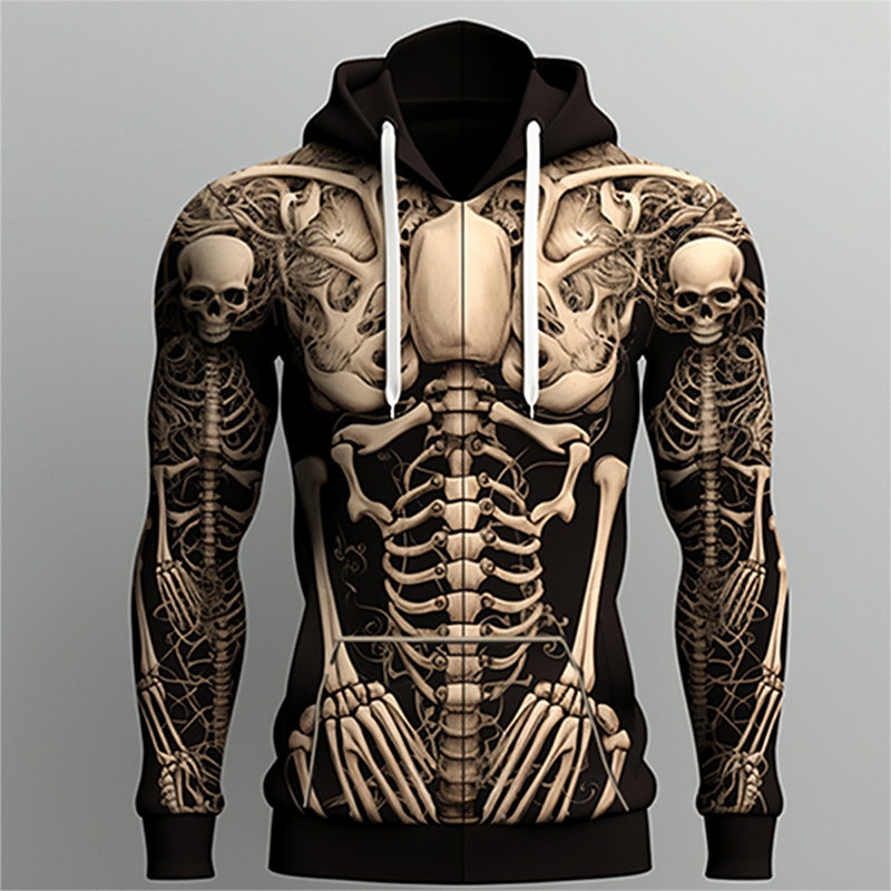 Halloween Day of the Dead Skull Men's Graphic Skeleton Hoodie Hoodies Sweatshirt Daily Basic Long Sleeve Hooded Sports Outdoor Holiday Light Brown Brown Spring Fall Designer2