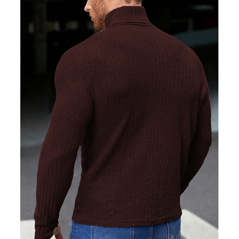 Men's T Shirt Turtleneck shirt Knit Tee Tee Top Long Sleeve Turtleneck Spring &  Fall Plain Pit Strip Fashion Designer Basic Knitting Vacation Street Going out Brown Top Tee for Men2