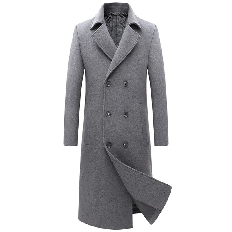 Men's Winter Coat Wool Coat Peacoat Business Casual Spring Fall Winter Woolen Thermal Warm Breathable Outerwear Clothing Apparel Casual Solid Color Pocket Turndown Double Breasted4