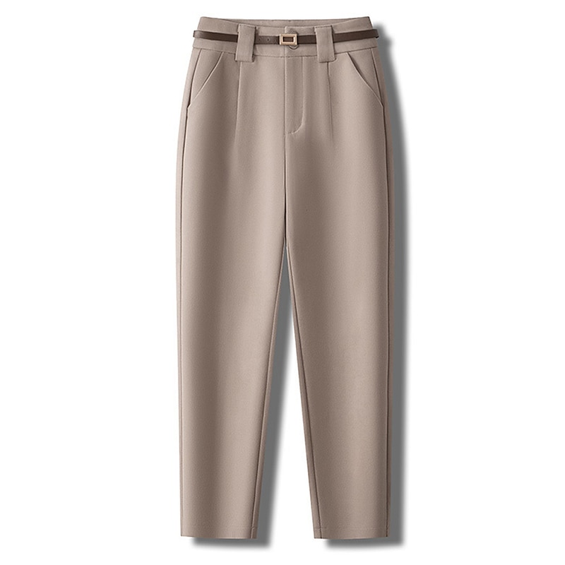 Women's Dress Pants Fleece Pants Straight Fashion Streetwear Full Length High Waist Plain Pocket High Cut Comfort Breathability Soft Micro-elastic Office Work Apricot Black Coffee Fall Winter4