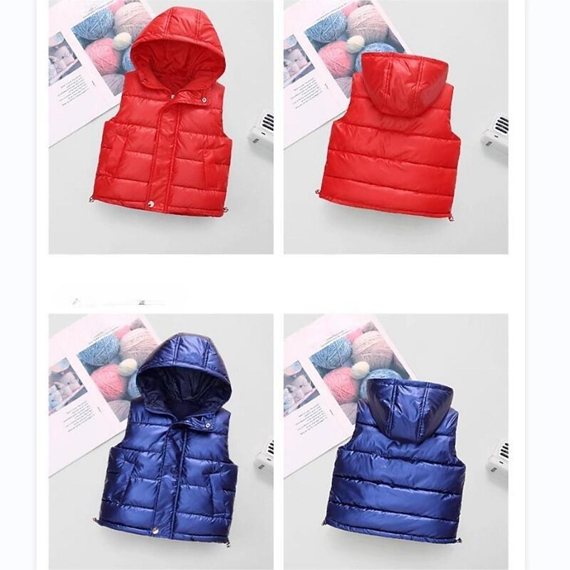 Kids Unisex Vest Coat Sleeveless Silver off white Black Kids Puffer Jacket Solid Color Zipper Spring Fall Cool School 7-13 Years4