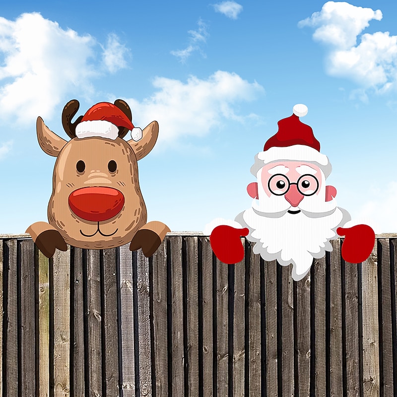 1PC Christmas Garden Courtyard Decoration Santa Claus Elk Fence Peeping Decoration Outdoor Christmas Decorations2