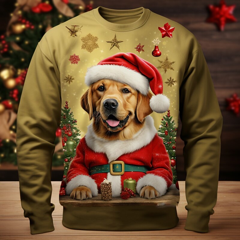 Christmas Men's Graphic Santa Claus T Shirt Long Sleeve T shirt 3D Print Crew Neck Shirt Fashion Designer Casual Sports Outdoor Holiday Going out Navy Blue Green Khaki Spring &  Fall Clothing Apparel3