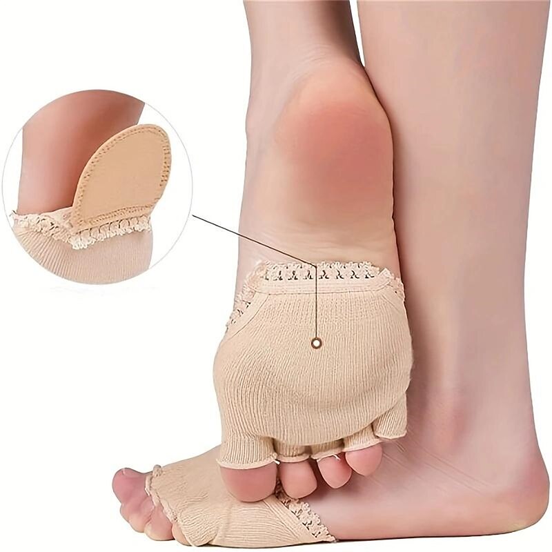 1 Pair Open Five Toes Socks, Forefoot Pads, Anti Slip Peep Toe Half Socks Lace Toe Topper Invisible Half Socks For High Heels, Flat Shoes, Casual Shoes, Sandals2