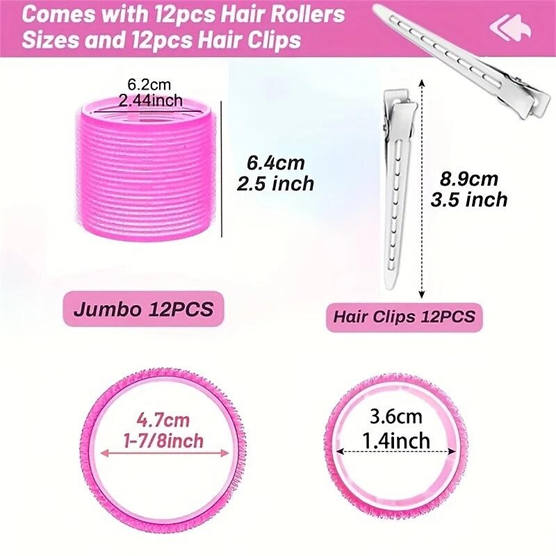 24pcs Jumbo Hair Curlers Rollers With Clips Self Grip Hair Roller For Long Medium Short Thick Thin Hair Bangs Volume Hair Dressing DIY Hair Roller4