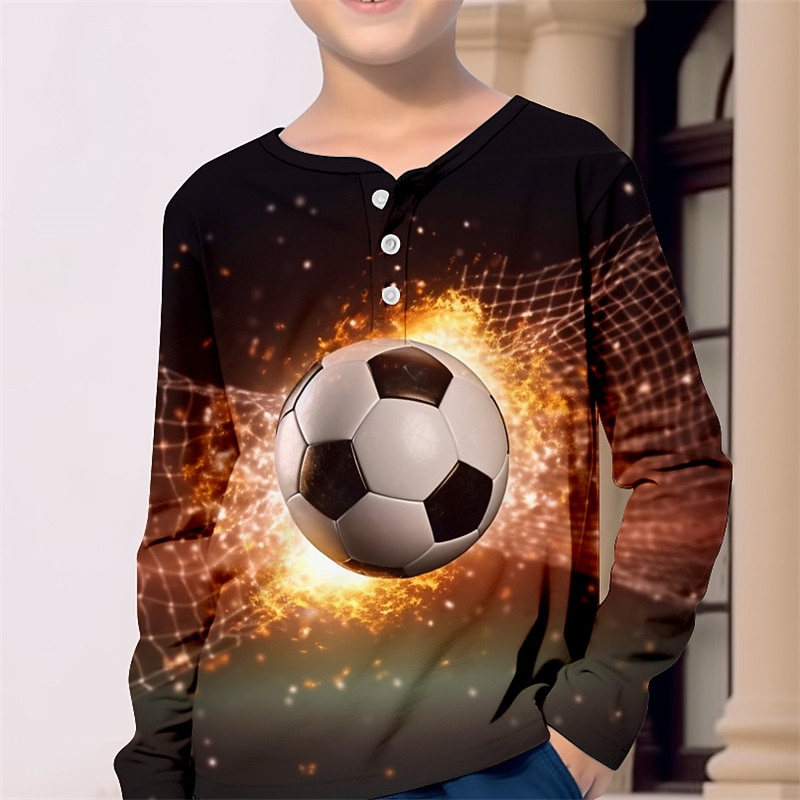 Boys 3D Football Henley Shirt Long Sleeve 3D Print Fall Winter Sports Fashion Streetwear Kids 3-12 Years Crew Neck Outdoor Casual Daily Regular Fit3