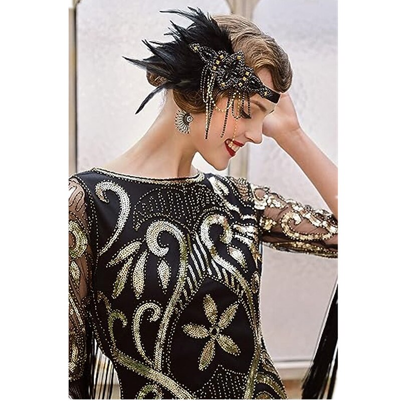 Feather Flapper Headpiece Black Rhinestone 1920s Headband the Great Gatsby Hair Accessories4
