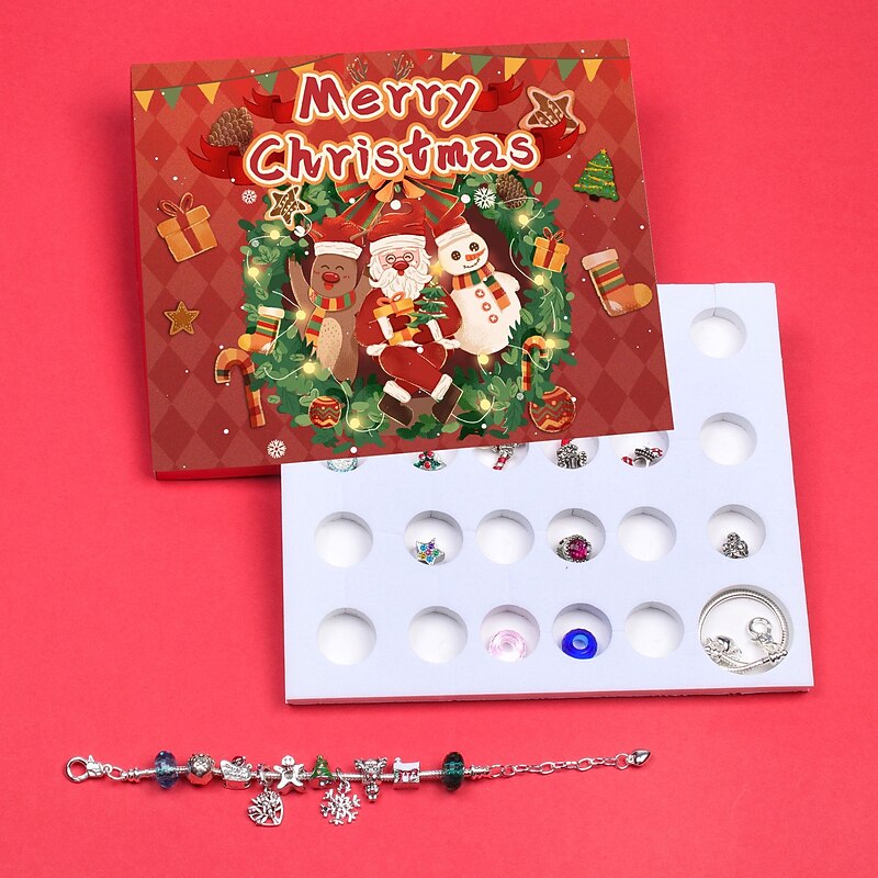 Advent Calendar 2025 Girls Christmas Charm Bracelet Countdown Calendar for Kids, 24 Grid Christmas Countdown Calendar Surprise Hand Bracelet Jewelry Blind Box, Bracelets for Xmas Gift3