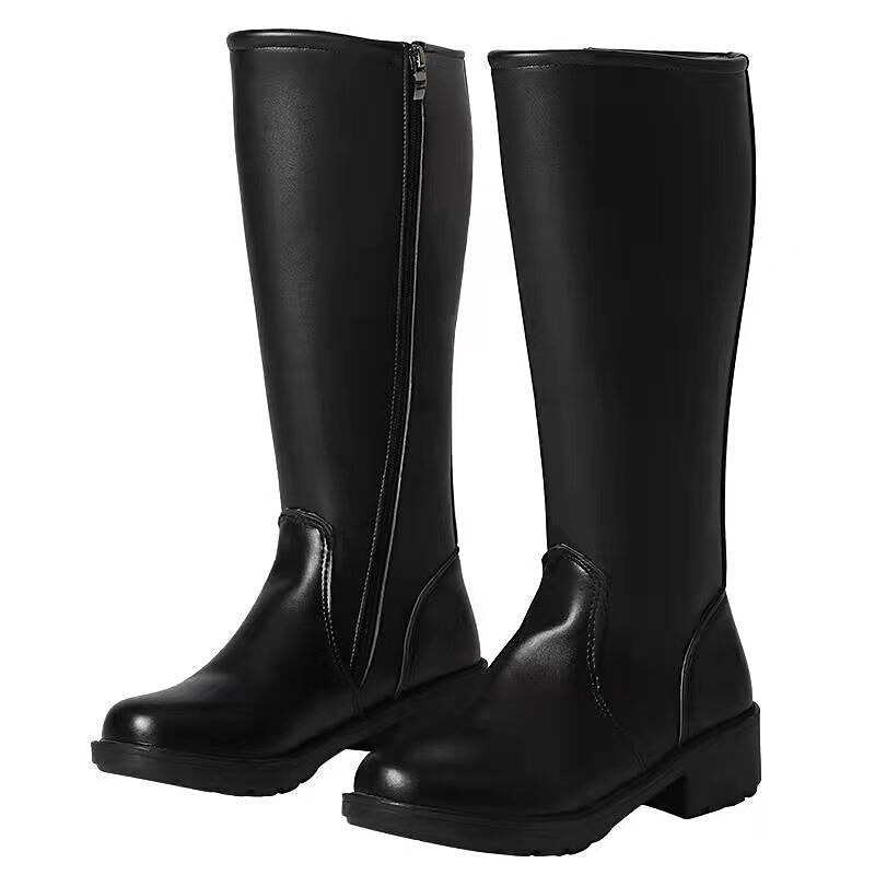 Men's Black Faux Leather Motorcycle Boots with Side Zipper, Classic Knee-High Riding Boots for Biker and Casual Wear2