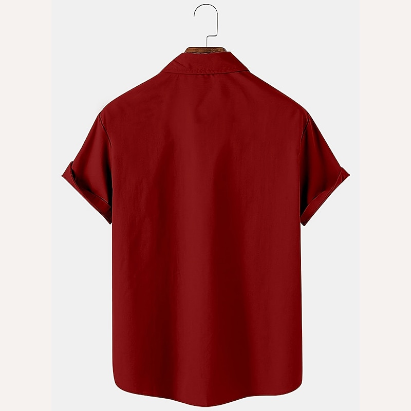 Christmas Men's Santa Claus Hawaiian Shirt Color Block Santa Claus Reindeer Casual Aloha Outdoor clothing Daily Wear Streetwear Fall Turndown Short Sleeve Black Red Green S M L Normal2