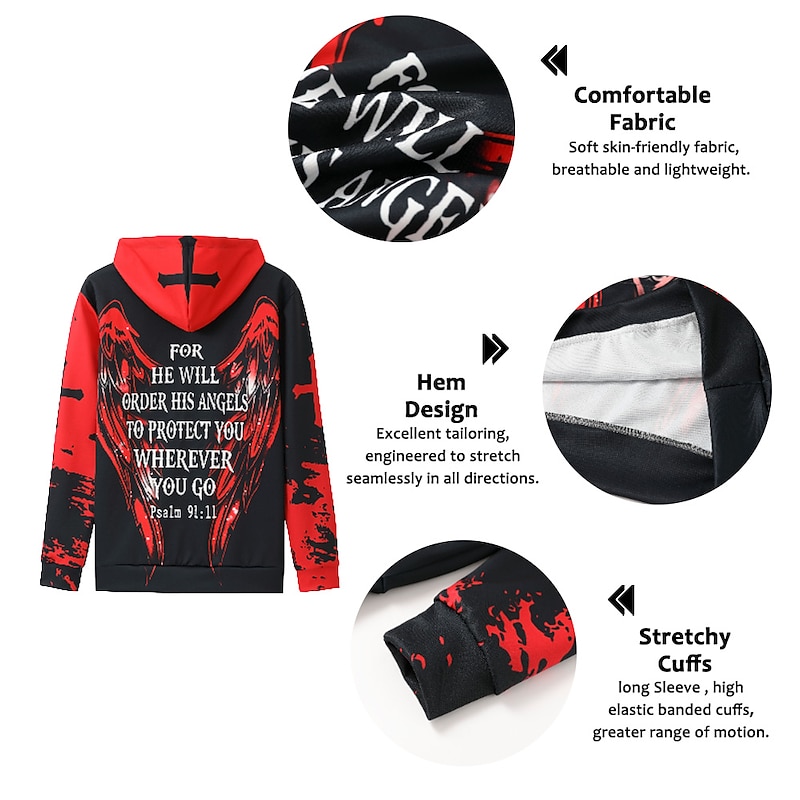 Men's Wings Templar Cross Knights Templar Letter Graphic Prints Hoodie Hoodies Sweatshirt Streetwear Designer Long Sleeve Hooded Daily Sports Wine Red Black Fall Spring &  Fall Designer2