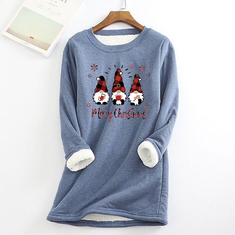 Women's Fleece Lined Pullover Sweatshirt Pajamas Gnome Warm Fuzzy Long Sleeve Round Neck Crewneck Long Tops Christmas Casual Sports Black Pink Dark Pink Blue Gray Fall & Winter