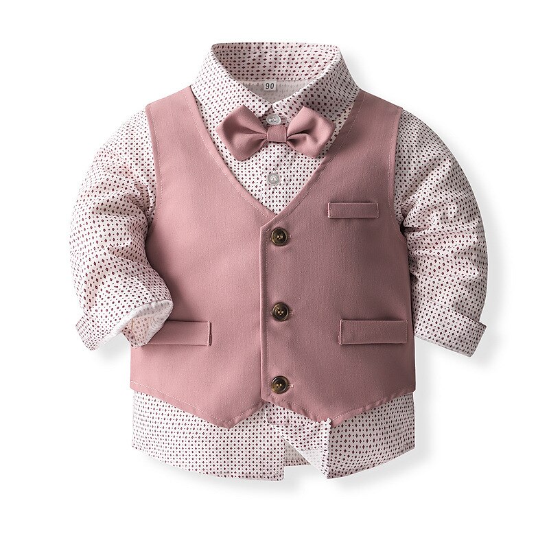 3 Pieces Toddler Boys Suit & Blazer Outfit Stripe Long Sleeve Cotton Set School Fashion Daily Spring Fall 3-7 Years wheat-colored Pink Navy Blue3