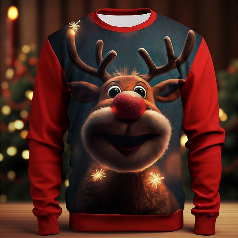 Men's Graphic Elk Moose Christmas Sweatshirts Sweatshirt Golf Pullover Sweatshirt Long Sleeve Sweatshirt Crew Neck Fashion Daily Casual 3D Print Vacation Holiday Going out Print Spring &  Fall2