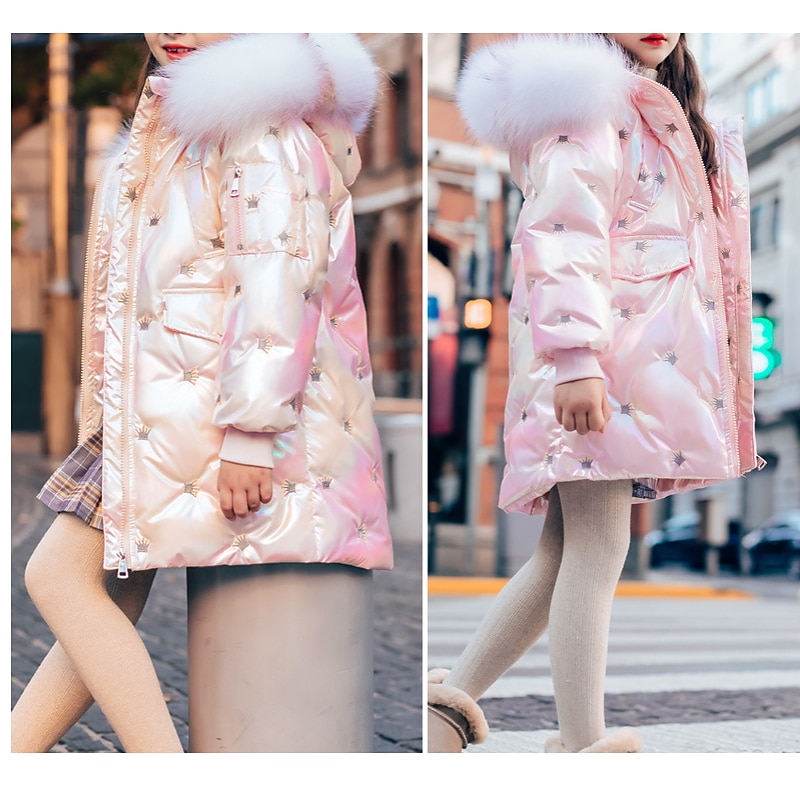 Kids Girls' Down Coat Solid Color Cool Zipper Outdoor Coat Outerwear 4-12 Years Spring Pink Purple Beige3