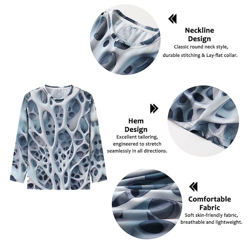 Men's Graphic Abstract T Shirt Long Sleeve T shirt 3D Print Crew Neck Shirt Vintage Fashion Designer Outdoor Daily Sports Blue Purple Green Spring &  Fall Clothing Apparel S M L XL 2XL 3XL 4XL2